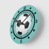 Custom Aquamarin Blue Boy's Soccer Star Player Runde Wanduhr (Winkel)