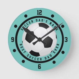 Custom Aquamarin Blue Boy's Soccer Vater Round Clo Runde Wanduhr