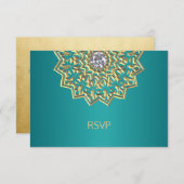 Custom Aquamarin Blue Gold Indian Mandala UAWG Wed RSVP Karte (Vorne/Hinten)