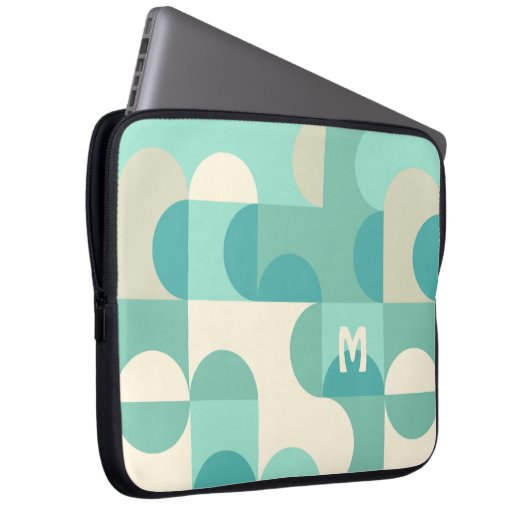 Custom Aquamarin Blue Green Beige Retro Art Muster Laptopschutzhülle (Vorne Rechts)