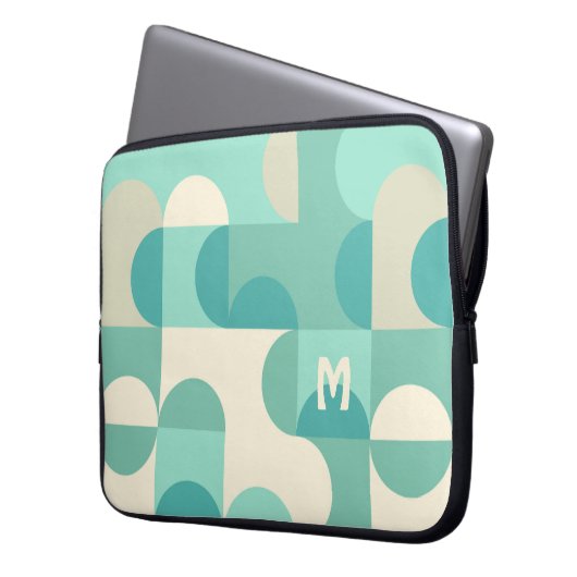 Custom Aquamarin Blue Green Beige Retro Art Muster Laptopschutzhülle (Vorderseite Links)
