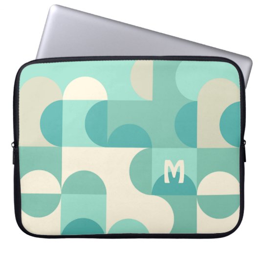 Custom Aquamarin Blue Green Beige Retro Art Muster Laptopschutzhülle (Vorderseite)