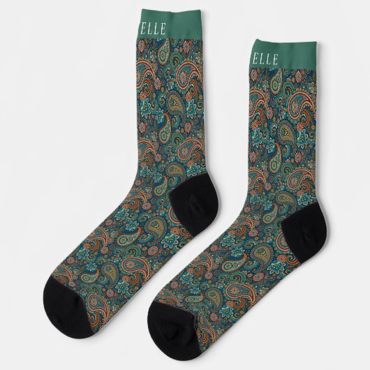 Custom Aquamarin Blue Green Paisley Pattern Socken (Linkes Detail)