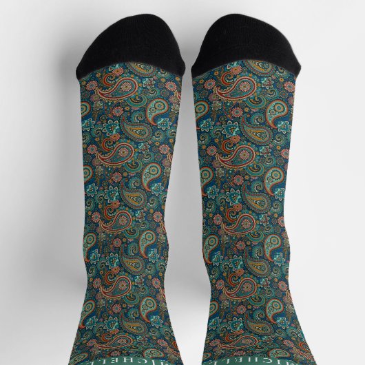 Custom Aquamarin Blue Green Paisley Pattern Socken (Oben)