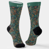 Custom Aquamarin Blue Green Paisley Pattern Socken (Gewinkelt)