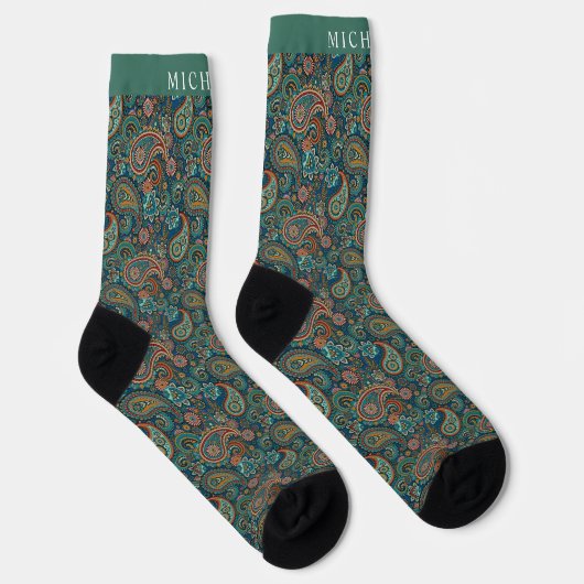 Custom Aquamarin Blue Green Paisley Pattern Socken (Rechts)