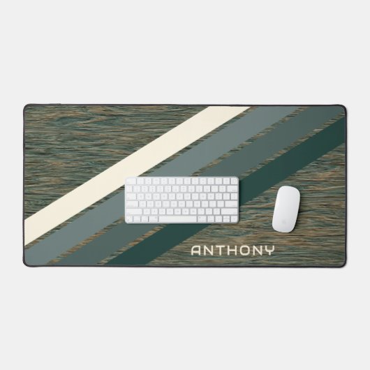 Custom Aquamarin Blue Green Stripes Art auf Imitat Schreibtischunterlage (Tastatur & Maus)