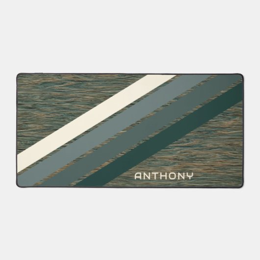 Custom Aquamarin Blue Green Stripes Art auf Imitat Schreibtischunterlage (Vorderseite)