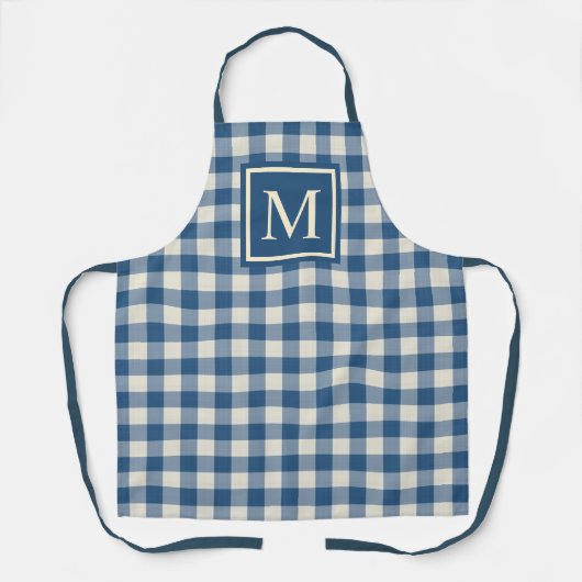 Custom Aquamarin Blue Ivory Gingham Pattern Schürze (Vorderseite)