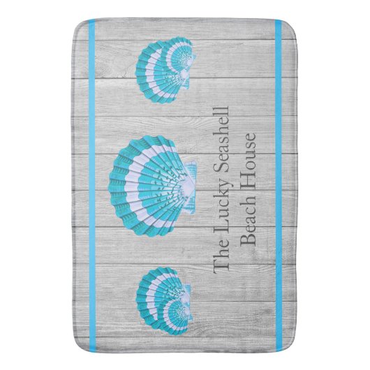 Custom Aquamarin Blue Seashell White Muschel Coast Badematte (Vorderseite Vertikal)
