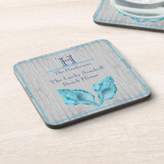 Custom Aquamarin Blue Seashell White Muschel Coast Getränkeuntersetzer (Linke Seite)