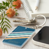Custom Aquamarin Blue Türkis Grau Gelbe Streifen A Schlüsselanhänger (Vorderseite rechts)