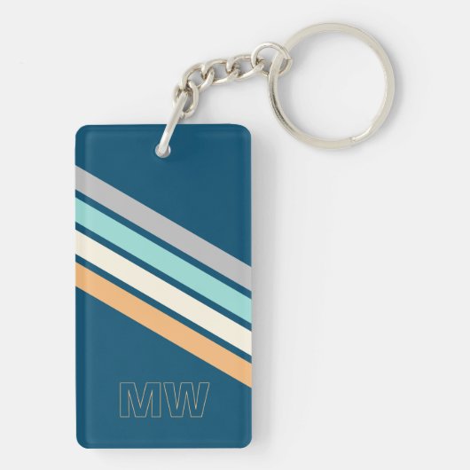 Custom Aquamarin Blue Türkis Grau Gelbe Streifen A Schlüsselanhänger (Rückseite)