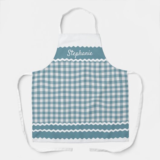 Custom Aquamarin Blue White Hütte Gingham Kariert Schürze (Vorderseite)