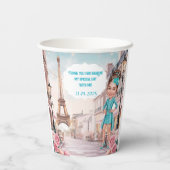 Custom Aquamarin und Rose Sweet 16 in Paris Pappbecher (Rückseite)