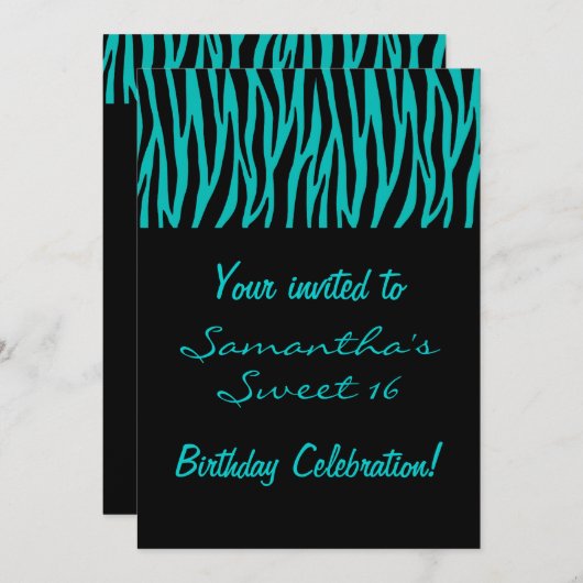 Custom Aquamarin Zebra Einladung (Vorne/Hinten)