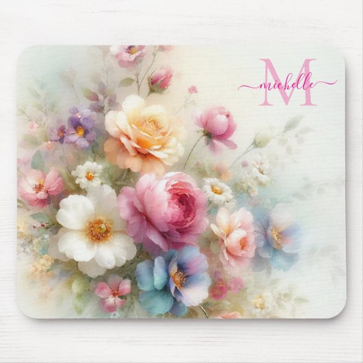 Custom Aquarell Floral Template Monogrammed Mousepad (Vorne)
