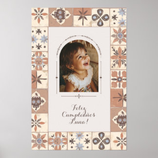 Custom Arch Foto Mexican Tile Fiesta Neutral Poster
