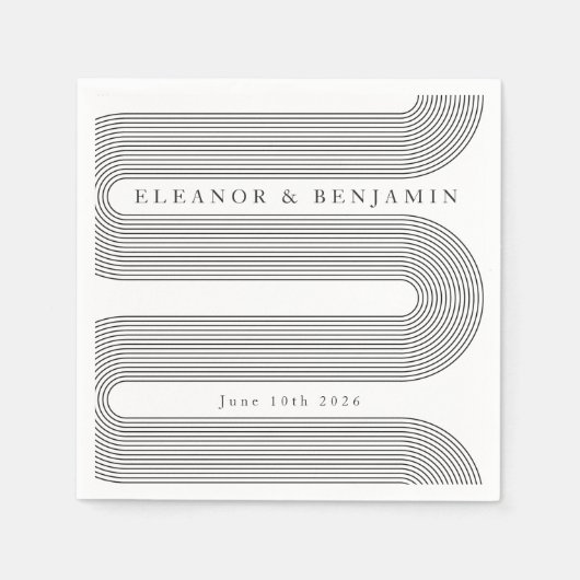 Custom Arch Schwarz-weiß Lines Eleganter Name Hoch Serviette (Vorderseite)