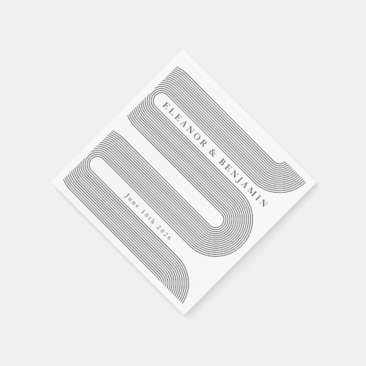 Custom Arch Schwarz-weiß Lines Eleganter Name Hoch Serviette (Ecke)