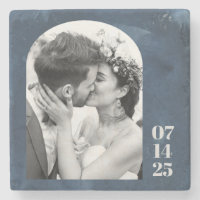 Custom Arch Shape Wedding Foto Date Navy Blue