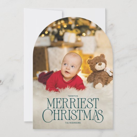 Custom Arch-Shaped Merriest Christmas Photo Card Einladung (Vorderseite)