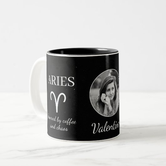 Custom Aries Zodiac Mug with Name & Traits Zweifarbige Tasse (Vorderseite Links)