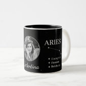 Custom Aries Zodiac Mug with Name & Traits Zweifarbige Tasse (VorderseiteRechts)