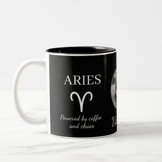 Custom Aries Zodiac Mug with Name & Traits Zweifarbige Tasse (Links)