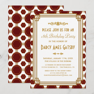 Custom Art Deco Burgund Geburtstagsparty Einladung