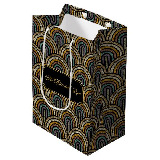 Custom Art Deco Embroidered-Style Paper Bag  Mittlere Geschenktüte (Vorderseite Schrägansicht)