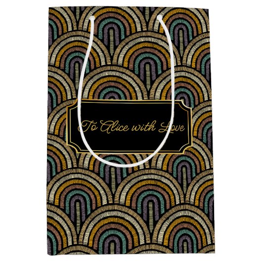 Custom Art Deco Embroidered-Style Paper Bag Mittlere Geschenktüte (Vorderseite)