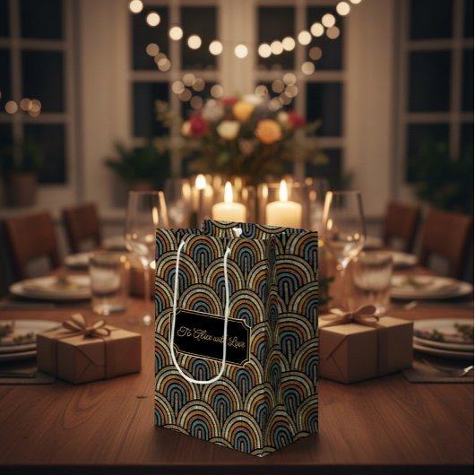 Custom Art Deco Embroidered-Style Paper Bag  Mittlere Geschenktüte