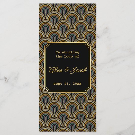 Custom Art Deco Embroidered-Style Wedding Menu Menükarte (Rückseite)