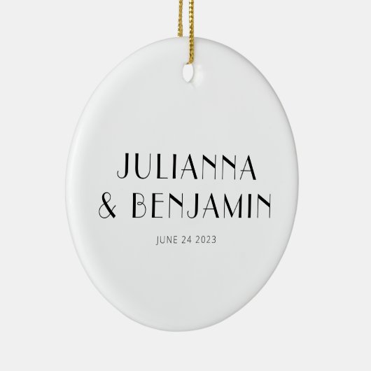 Custom Art Deco Schwarz-weiß Neuer Name Keepake Keramik Ornament (Rechts)