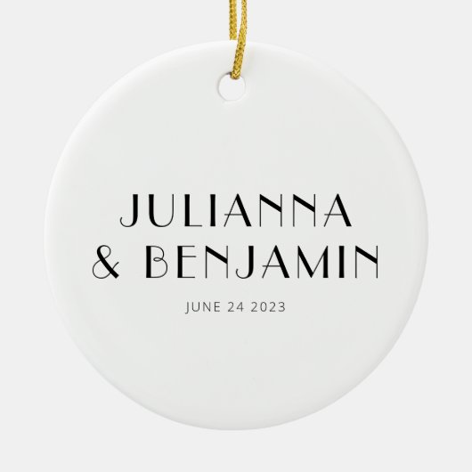 Custom Art Deco Schwarz-weiß Neuer Name Keepake Keramik Ornament (Vorne)