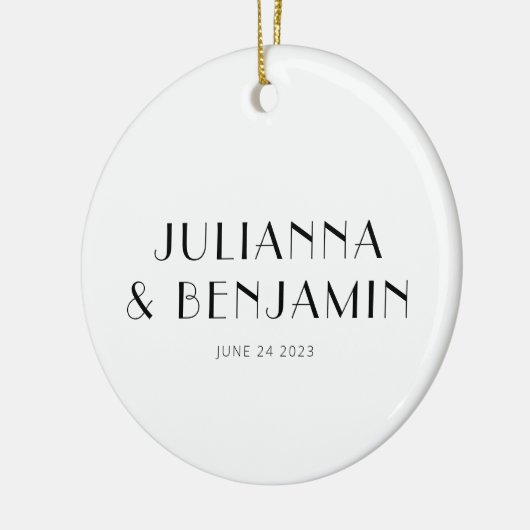 Custom Art Deco Schwarz-weiß Neuer Name Keepake Keramik Ornament (Links)