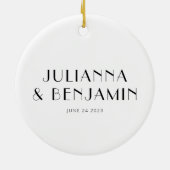 Custom Art Deco Schwarz-weiß Neuer Name Keepake Keramik Ornament (Hinten)