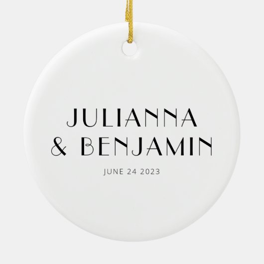 Custom Art Deco Schwarz-weiß Neuer Name Keepake Keramik Ornament (Hinten)