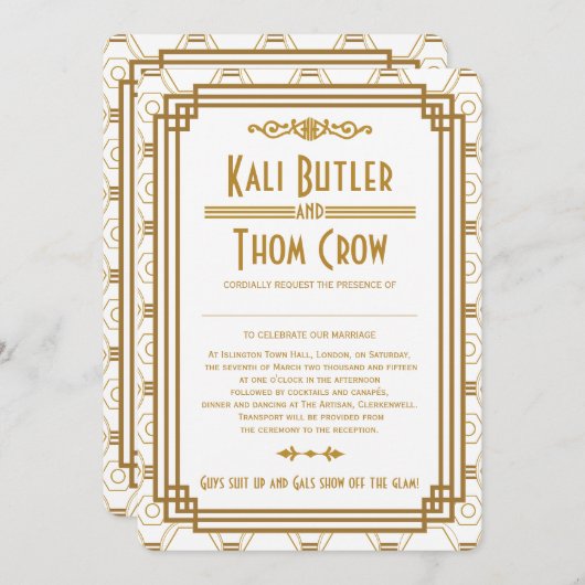 Custom Art Deco White Wedding Einladungen (Vorne/Hinten)