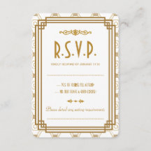 Custom Art Deco White Wedding RSVP Cards