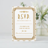 Custom Art Deco White Wedding RSVP Cards (Stehend Vorderseite)