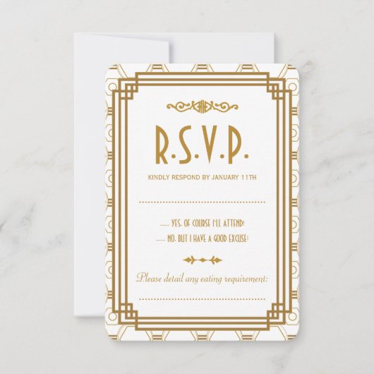 Custom Art Deco White Wedding RSVP Cards Karte (Vorderseite)