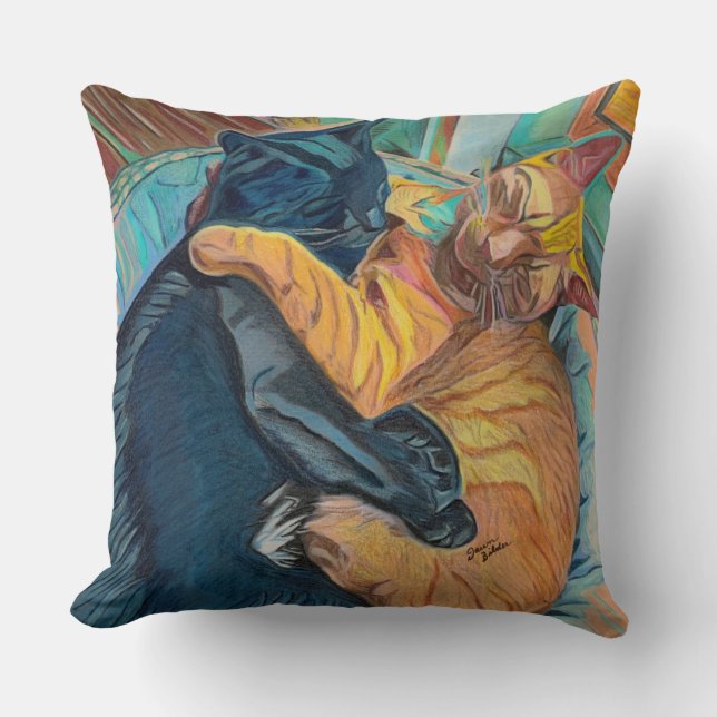 Custom Art Two Cats Cudddding Kissen (Vorderseite)