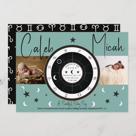 Custom Astrologie Sun Moon Signage Geburtsankündig Einladung (Vorne/Hinten)