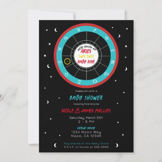 Custom Astrology Zodiac Sun Sign Baby Dusche Einladung (Vorderseite)