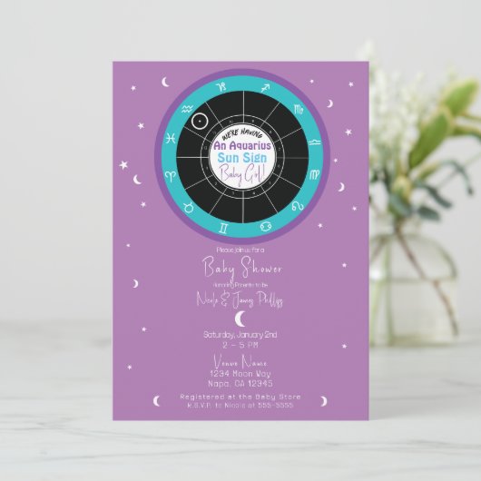 Custom Astrology Zodiac Sun Sign Baby Dusche Einladung (Stehend Vorderseite)