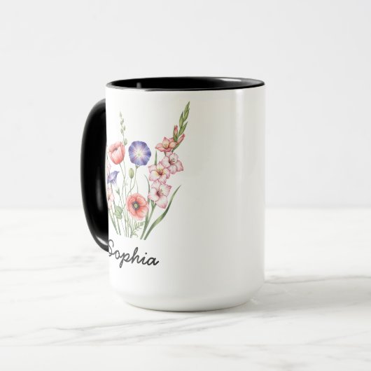 Custom August Birth Flower - Personalized Name Tasse (Vorderseite Links)
