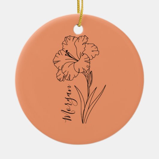 Custom August Gladiolus Birth Blume Geschenk für B Keramik Ornament (Vorne)