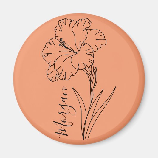 Custom August Gladiolus Birth Blume Geschenk für B Magnet (Vorne)